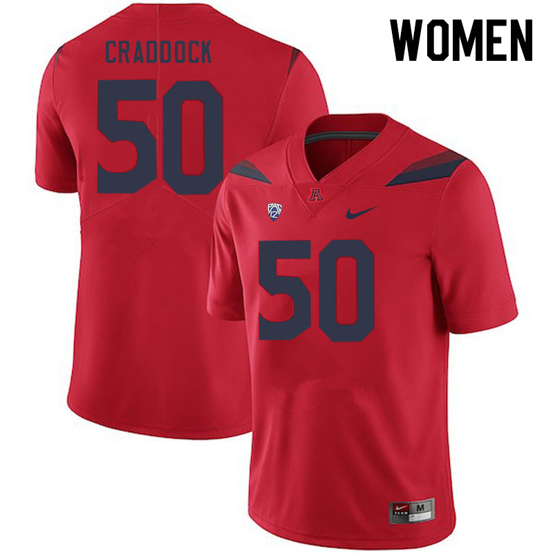 Women #50 Brandon Craddock Arizona Wildcats College Football Jerseys Stitched-Red - Click Image to Close